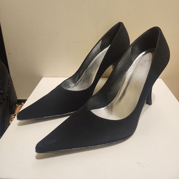 Stuart Weitzman Blck Satin/Peau di Soie Stiletto Heel Pumps Sz.6.5 Ret $435 EUC - Picture 1 of 9